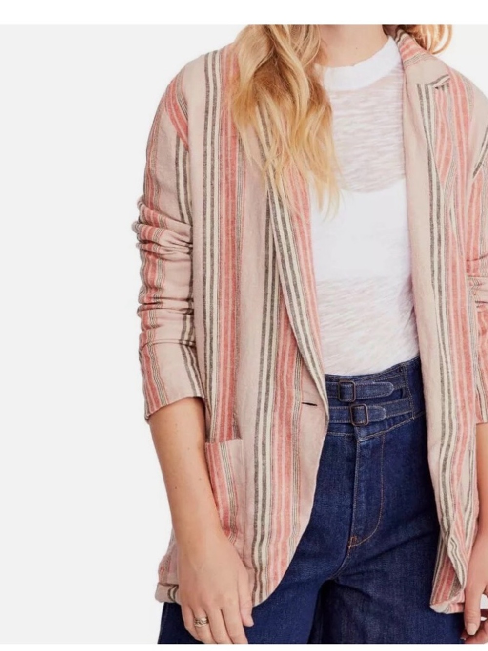 Free People Pink Striped Relaxed Blazer - Picture 3 of 5